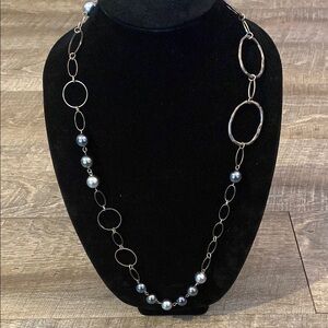 Elegant Silver chain and Black and gray beaded Women's Necklace